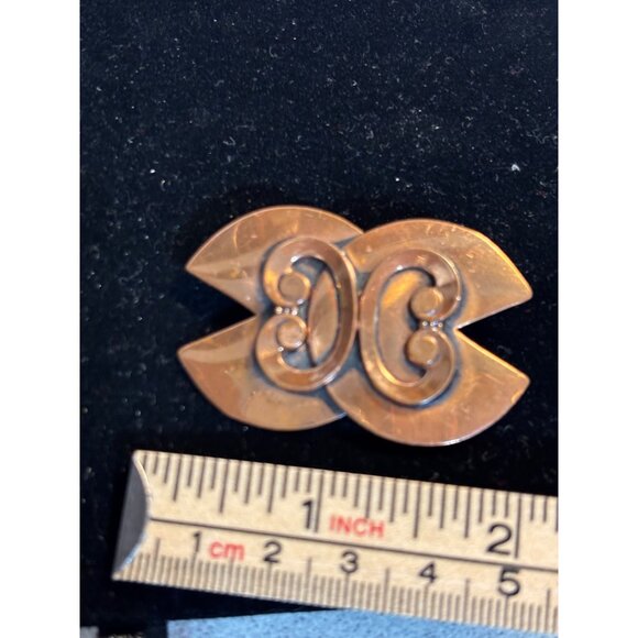 Vintage Copper Double-C Brooch Pin Art Deco Style Ornament - Picture 4 of 7